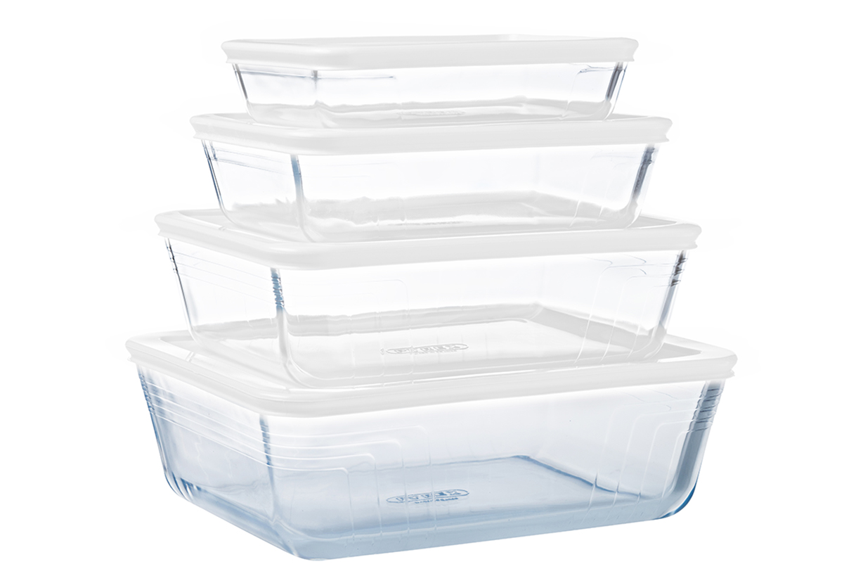 Pyrex Cook & Freez - lot de 4 plats de conservation en verre rectangulaires avec couvercle 